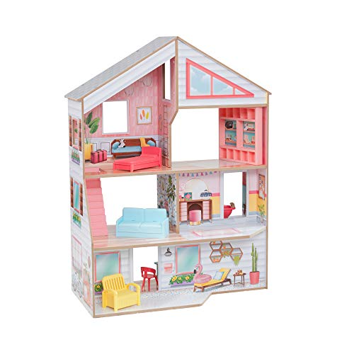 Kidkraft Casa Delle Bambole In Legno Charlie Con Accessori E Mobili Inclusi, Casa A 3 Piani Con Gioco A 360 Gradi Per Bambole Da 30 Cm, Giocattolo Per