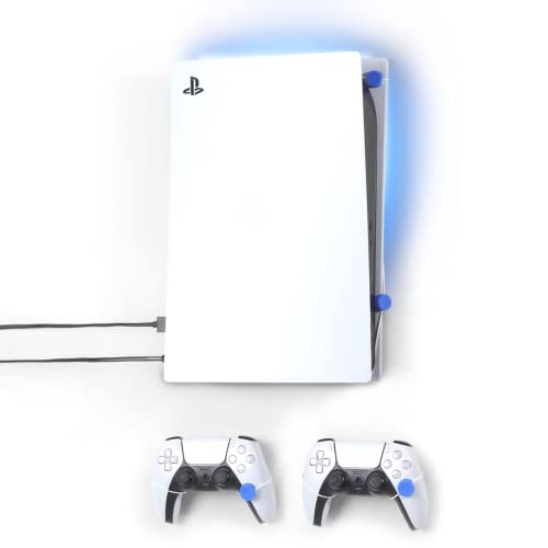 Floating Grip Playstation 5 Wall Mount: Sleek Mounting Deluxe Kit For Hanging Ps5 Gaming Console & 2 Controllers Incl. Led Stip Mount Covers - Effecti