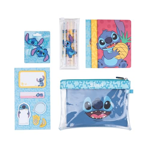 Grupo Erik: Set Cancelleria Stitch | Kit Di Cancelleria Disney Stitch Con 3 Quaderni A6, 4 Evidenziatori, Clips, Note Adesive E Astuccio Stitch, Stitc