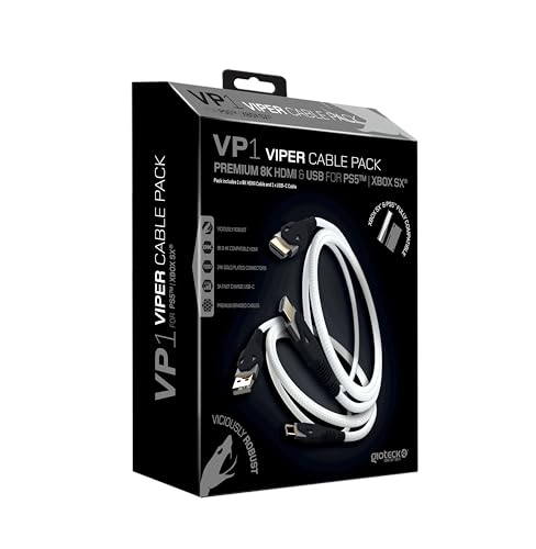 Gioteck Pack Viper - Cavo Hdmi 8K (2.1) - Cavo Usb C Di Ricarica - Alta Velocità - Cavo In Nylon 3 Metri - Molto Resistente - Colore Bianco E Nero - C