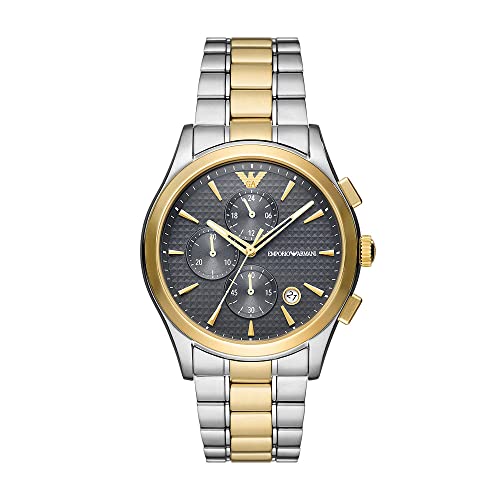 Emporio Armani Orologio Uomo, Movimento Cronografo, Cassa In Acciaio Inossidabile Riciclato (Almeno 50%) Da 42 Mm Con Bracciale In Acciaio Inossidabil