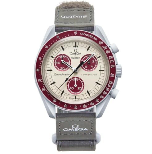 Omega X Swatch Moon Swatch Mission To Pluto Speedmaster Borgogna - Nuovo, Beige & Borgogna, Moderno