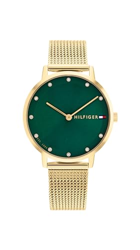 Tommy Hilfiger Orologio Analogico Al Quarzo Da Donna Con Cinturino In Maglia Metallica In Acciaio Inossidabile Dorato Rete, Verde - 1782668