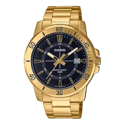 Casio Mtp-Vd01G-1C Orologio Sportivo Da Uomo Enticer Color Oro In Acciaio Inox Quadrante Nero Casual Analogico, Nero