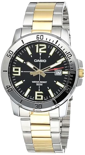 Casio Mtp-Vd01Sg-1Bv Men'S Enticer Two Tone Stainless Steel Black Dial Casual Analog Sporty Watch