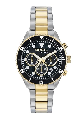 Breil, Collezione Overhand, Orologio Uomo In Acciaio Chrono Gent, Cronografo In Acciaio Con Quadrante Nero E Dettagli In Color Oro, Cassa 41 Mm, Finit