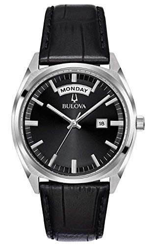 Bulova Orologio Uomo Day Date Cinturino Pelle Quadrante Nero 96C128