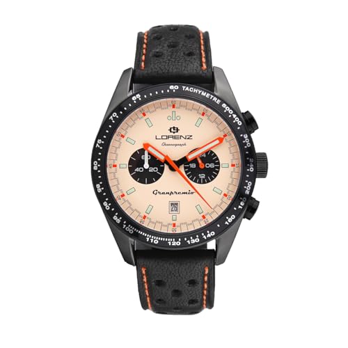 Lorenz Granpremio 030251Ee Cronografo Da Uomo Con Cassa In Acciaio Con Finiture In Ip Gun E Cinturino In Pelle Italiana Di Colore Nero Sub 100 Metri