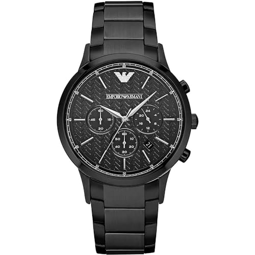 Emporio Armani Orologio Da Uomo, Movimento Cronografo Al Quarzo, Cassa In Acciaio Nero 43 Mm Con Bracciale In Acciaio, Ar2485
