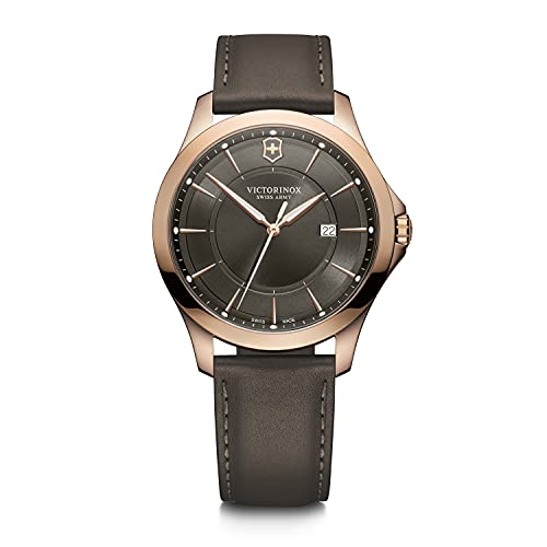 Victorinox Alliance Ø 40, Quadrante Marrone, Cassa In Acciaio Inox-Oro, Cinturino In Pelle Grigia Per Uomo 241908