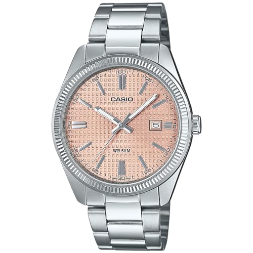 Orologio Uomo Solo Tempo Casio Classic Fondo Rosso Mtp-1302Pe-4Avef Cassa E Bracciale Acciaio