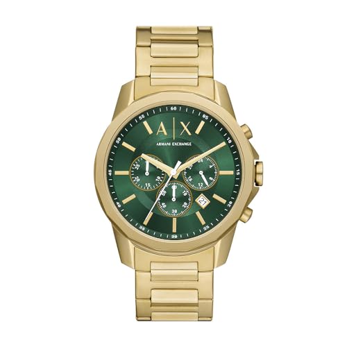 Armani Exchange Orologio Da Uomo, Movimento Cronografo, Acciaio Inossidabile, Cassa Da 44 Mm, Bracciale In Silicone O Acciaio, D'Oro