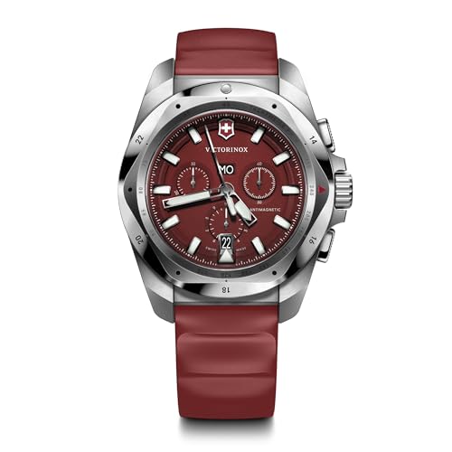 Victorinox I.N.O.X. Chrono 43Mm Orologio Da Uomo - Cassa In Acciaio Inossidabile Argento, Quadrante Rosso E Cinturino In Gomma Rossa, Victorinox I.N.O