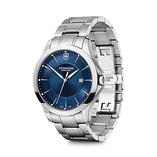 Victorinox Alliance Ø 40, Quadrante Blu, Cassa In Acciaio Inox Argento, Cinturino In Acciaio Inox Argento + Coltello Svizzero Dell'Esercito Per Gli Uo