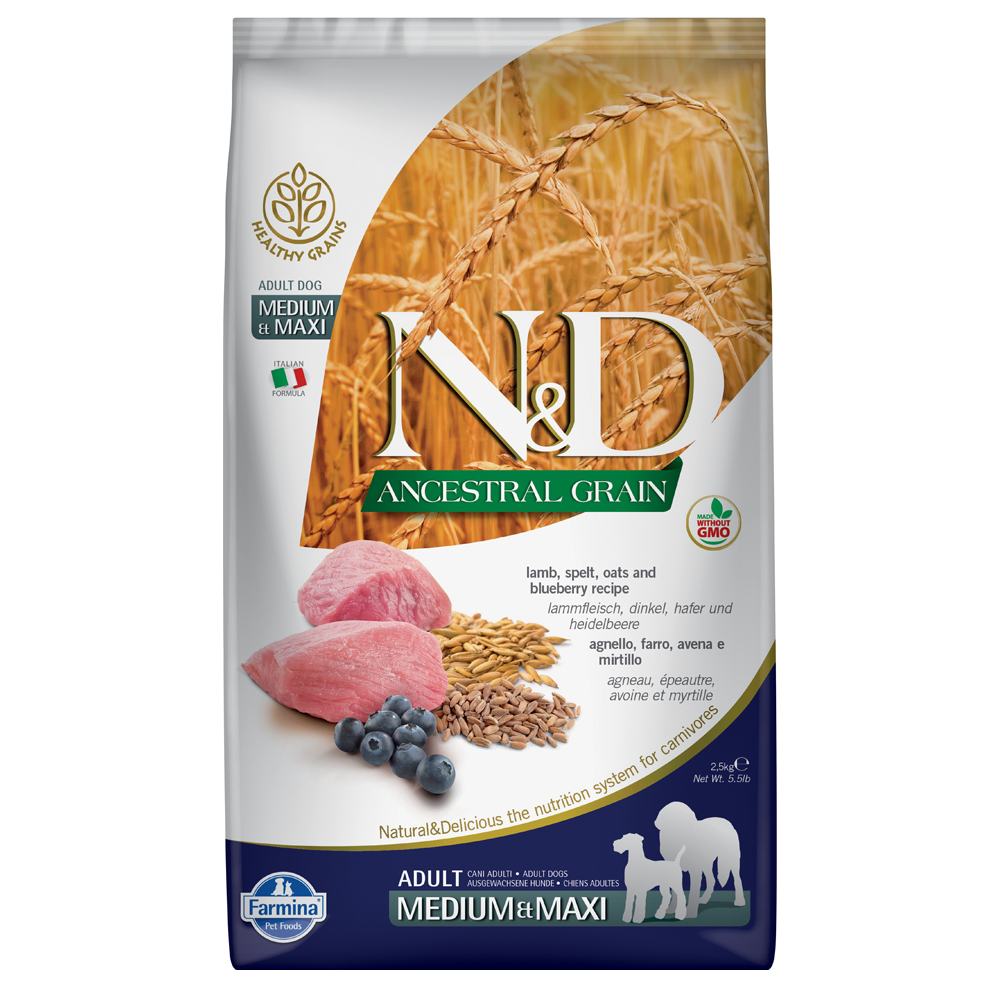 Farmina N&D Ancestral Grain Adult Medium & Maxi Agnello e Mirtillo - 12 kg