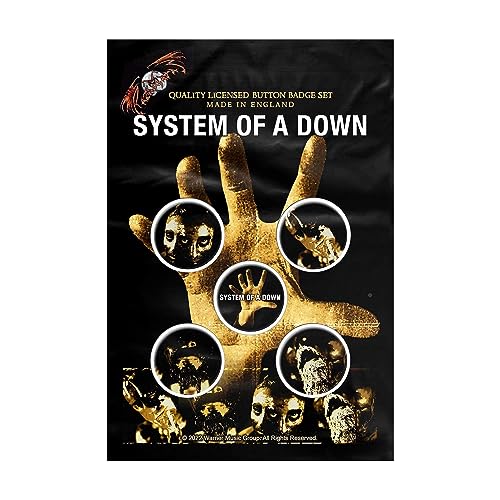 System Of Down Button Pacchetto Spille Hand Logo Nuovo Ufficiale 5 X Pin Button Size One Size