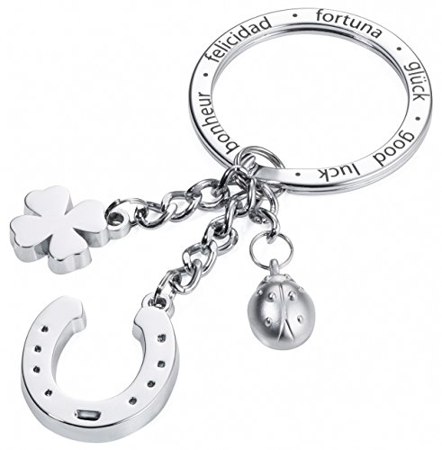 Troika Glücksbringer Hufeisen – Kr16-11/Ch – Portachiavi Con 3 Charms – Metallo Pressofuso/Smalto– Lucido – Cromato – Argento – Troika-Originale