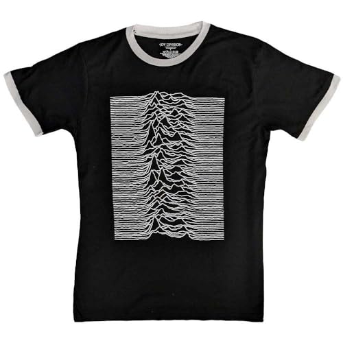 Joy Division Ringer T Shirt Unknown Pleasures Logo Nuovo Ufficiale Unisex Nero Size L