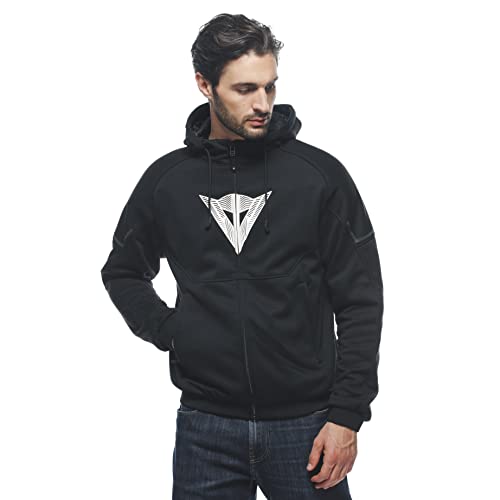Dainese - Daemon-X Safety Hoodie Full Zip, Felpa Moto In Tessuto, Protezioni Su Spalle E Gomiti, Giacca Moto Da Uomo, Nero/Nero/Bianco, 52
