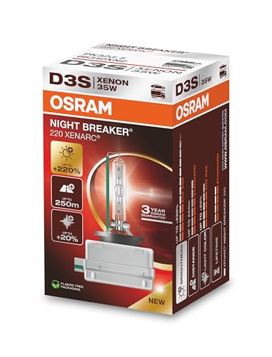 Osram Xenarc Night Breaker 220, D3S, 220% Di Luminosità In Più, Lampada Per Fari Allo Xeno, 66340Xn2, Scatola Pieghevole (1 Lampade)