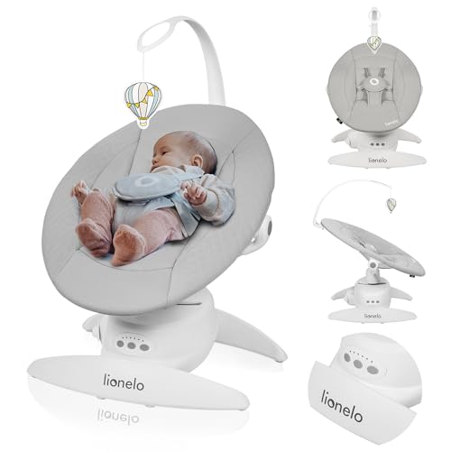Lionelo Iris Sdraietta Neonati Girevole Su 360 Per Bambini Fino A 9 Kg, Regolazione Dello Schienale, 5 Velocità Di Oscillazione, Cinture Di Sicurezza,