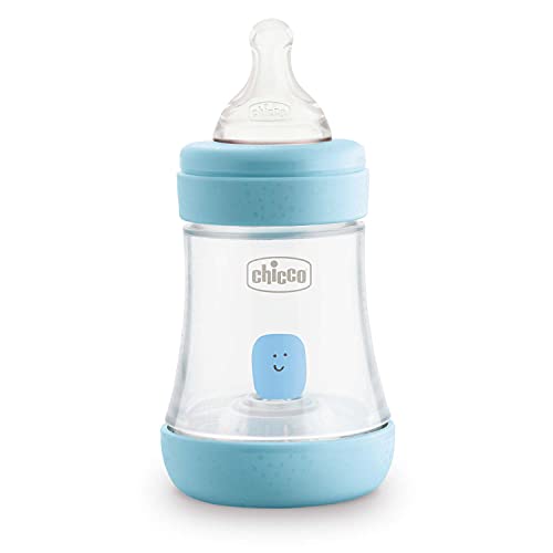 Chicco Perfect 5 Biberon Anticolici Con Tettarella In Silicone A Flusso Lento Per 0+ Mesi, Biofunzionale Con Sistema Intuiflow, Colore Blu, 150 Ml