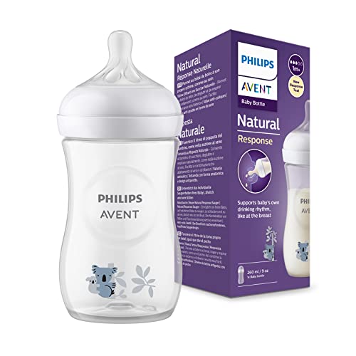 Philips Avent Biberon Natural Response - Biberon Da 260 Ml, Senza Bpa, Per Neonati Da 1 Mese In Su, Con Motivo Di Koala (Modello Scy903/67)