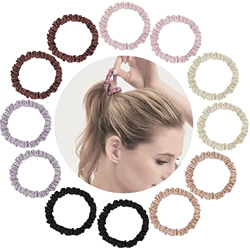 Yomaido Elastici Capelli 12 Pezzi,Scrunchies Per Capelli In Raso Di Seta,Elastici Piccoli Per Capelli Donne Ragazze,Morbido E Non Facilmente Rotto