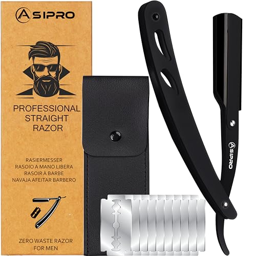 Asipro Rasoio A Mano Libera Professionale (20 Mezze Lamette) 10 Lama Barba Singola E Custodia Protettiva Per La Rasatura E La Cura Dei Contorni Di Bar