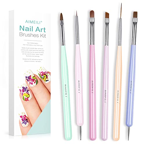 Aimeili 6 Pezzi Pennelli Per Unghie Set Per Uv Gel Liner Pittura Pennello Acrigel Pennello Decorazioni Unghie Penne Dotter Per Nail Art Diy Attrezzi