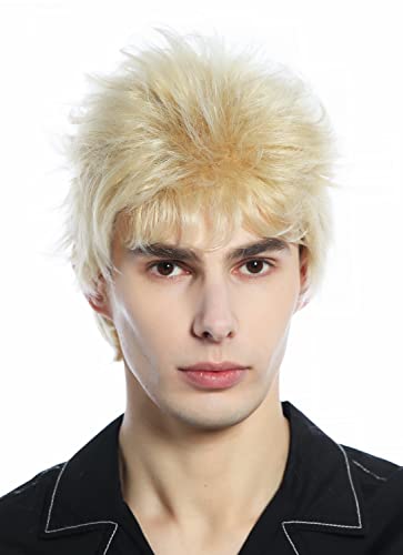 Wig Me Up-M-252A-24Bt613 Parrucca Uomo Donna Corta Selvaggia Spettinata Retrò Anni 80 Cotonata Mix Biondo