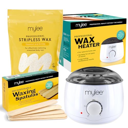 Mylee Kit Per Ceretta Professionale Con Scaldacera, Perline Di Cera Dura 500 G, Spatole X100 - Pellet Per Ceretta Duram Depilazione Senza Strisce Depi