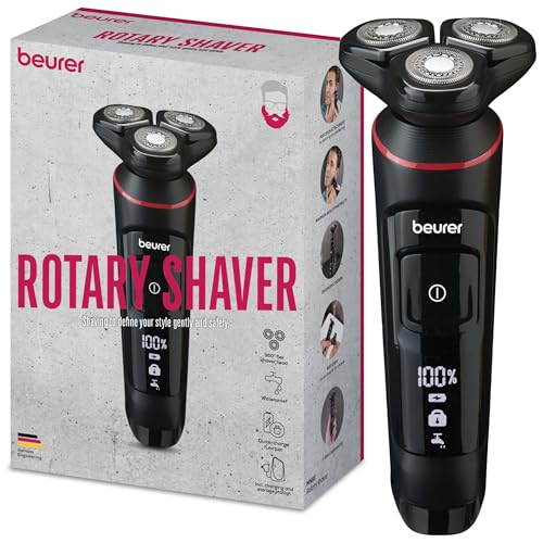 Beurer Rasoio Rotante Mn8X, Regolazione Ottimale Del Contorno Grazie Alla Testina Flex A 360°, 3 Testine Di Rasatura Con Fissaggio Magnetico, Rifinito