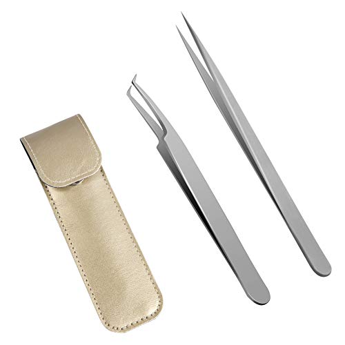 Lunamoon Pinzette Ciglia Professionali Pinzette Per Ciglia Volume 3D 6D Pinzette Dritta E Pinzette Curva In Acciaio Inox 2Pz (Tweezers Set01)