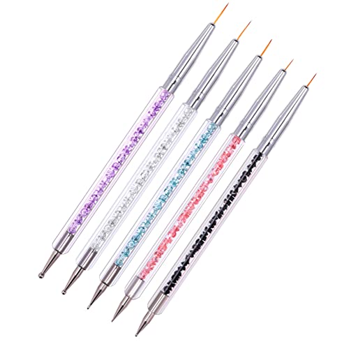 Luoshapucy 5 Pezzi Pennelli Unghie, Pennelli Unghie Doppia Testa Nail Art Set, Professionali Pennelli Nail Art Per Attrezzi A Doppia Punta