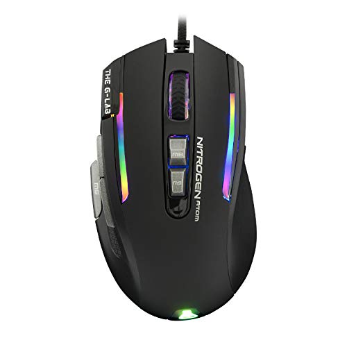 The G-Lab Kult Nitrogen Atom Mouse Gaming Ad Altissima Precisione - Sensori Ottici 4800 Dpi, Rgb, 9 Pulsanti Programmabili, Ultra Leggero, Ideale Per