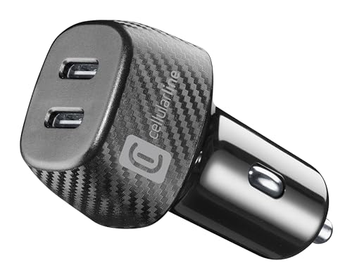 Cellularline - Caricabatterie Da Auto Per Accendisigari 12/24V Con 2 Prese Usb-C E 40 Watt Di Potenza In Ricarica Rapida - Iphone, Samsung, Huawei And