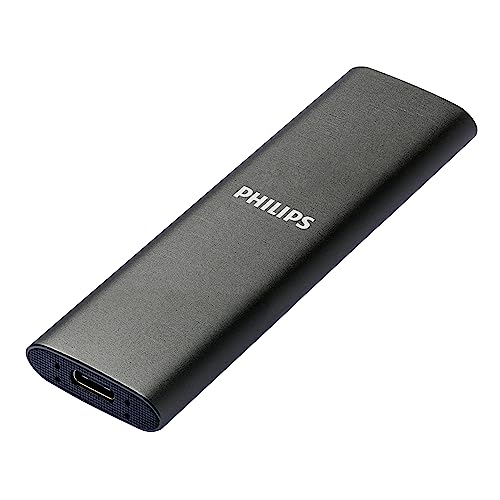 Philips Ssd Portatile Esterno 250 Gb - Ultra Sottile, Sata Ultra Speed Usb-C - Usb, Lettura Fino A 540 Mb/S, Scrittura Fino A 520 Mb/S, Alluminio