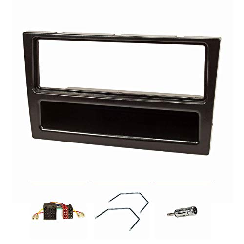Tomzz Audio 2439-061 Set Lunetta Radio Si Adatta Opel Corsa C Combo Omega B Vectra C Meriva Nero Con Adattatore Radio Iso, Adattatore Antenna Iso Din,