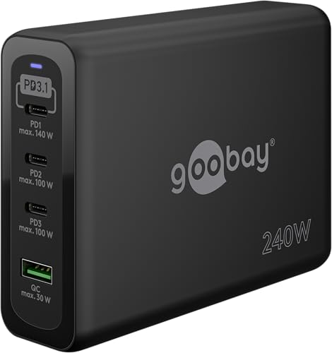 Goobay – 240 W Caricatore Compatto Ultra Veloce Usb C, Caricatore Rapido Multiporta Gan, Stazione Di Ricarica Per 4 Dispositivi, Compatibile Con Iphon