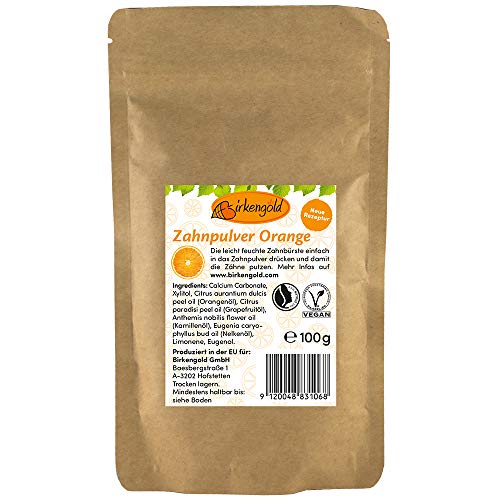Polvere Dentale Di Arancia 100 G | Cosmetica Naturale Certificata | Protegge Lo Smalto Dei Denti | 100% Di Ingredienti Naturali | Senza Agenti Schiumo