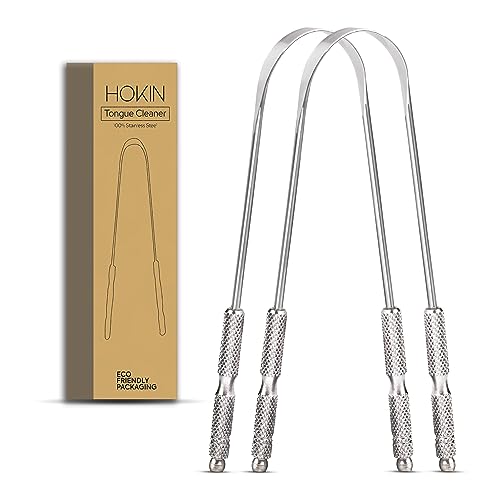Hokin Raschietto Lingua Per Adulti Pulisci Lingua In Acciaio Antimacchia Combatti Alito Cattivo 100% Metallo Tongue Scraper Cleaner Nettalingua Spazzo