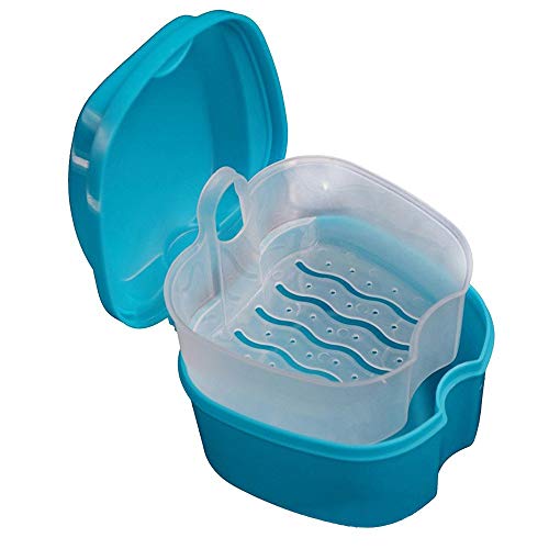 Dentale Dentiera Storage Box,Scatola Per Dentiera Per Dentiera Scatola Per Dentiera Per Dentiera Dentale Con Contenitore Netto Appeso(Azzurro)
