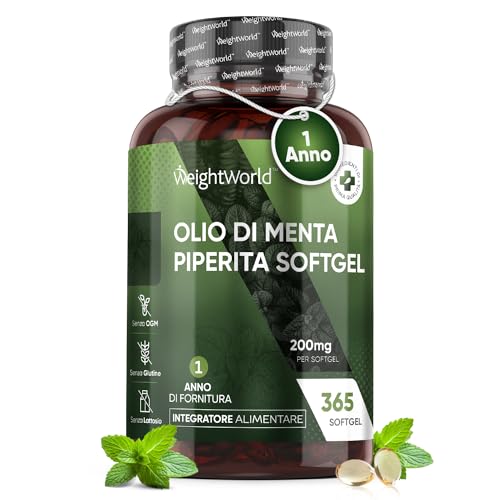Olio Essenziale Menta Piperita 200Mg In 365 Capsule Softgel (Scorta 1 Anno), Olio Di Menta Piperita Capsule Come Enzimi Digestivi, Oli Essenziali Natu
