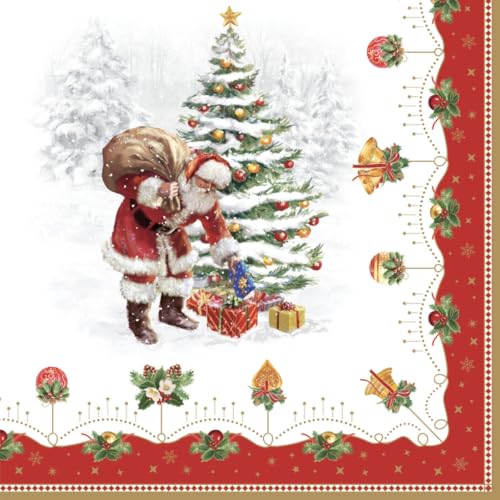 20 Tovaglioli Di Natale Babbo Natale Porta Regali Come Decorazione Da Tavola. Tovaglioli Di Carta Con Motivo. Anche Per Decoupage E Decoupage 33 X 33 