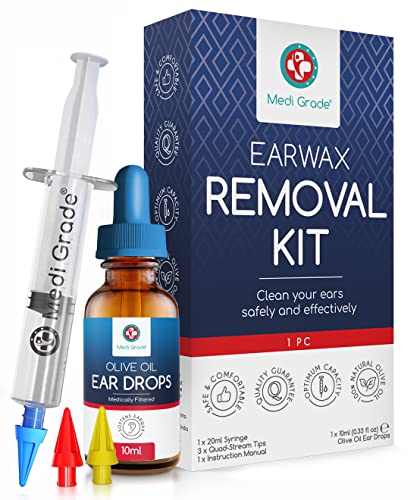Medi Grade Kit Siringa Per Pulizia Orecchie Con Olio D’Oliva In Gocce – Siringa Per Tappi Orecchie Con 3 Punte A Getto Quadruplo – Kit Medico Per Uso