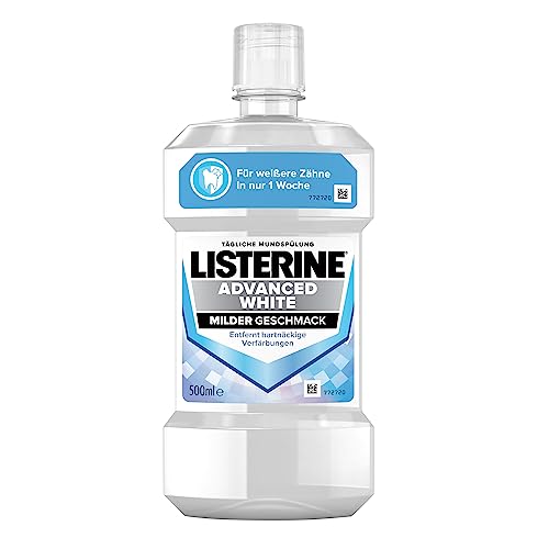 Listerine Advanced White Sapore Delicato (500 Ml), Collutorio Per Rimuovere Lo Scolorimento Dei Denti Ostinati, Per Denti Più Bianchi In Appena 1 Sett