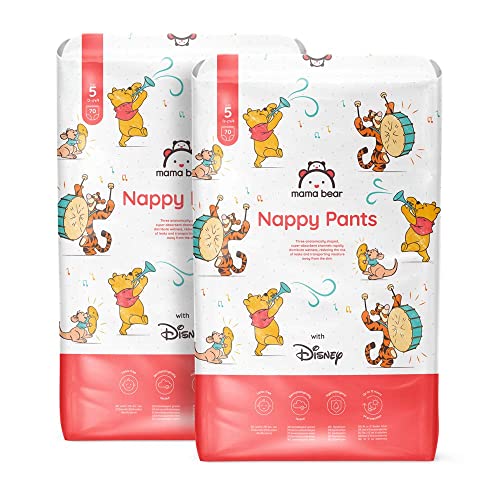Marchio Amazon - Mama Bear Disney Pannolini Mutandina, Taglia 5 (12-17 Kg), Bianco, 140 Unità (2 Confezioni Da 70), Pacco Mensile