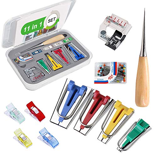 Bias Tape Maker Set, Attrezzo Per Sbieco Con Piedini Per Macchina Da Cucire, Sewing Clips, Punteruolo Per Cucire, Spilli Con Testa, 60 Pezzi Kit Cucit