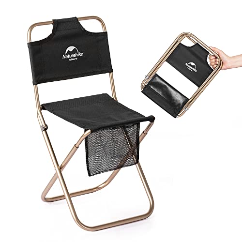 Naturehike Sedie Pieghevoli Sedia Pieghevole Da Esterno Sgabello Da Pesca Sedia Portatile Piccola Sedia Piccolo Sgabello Con Schienale (Nero)